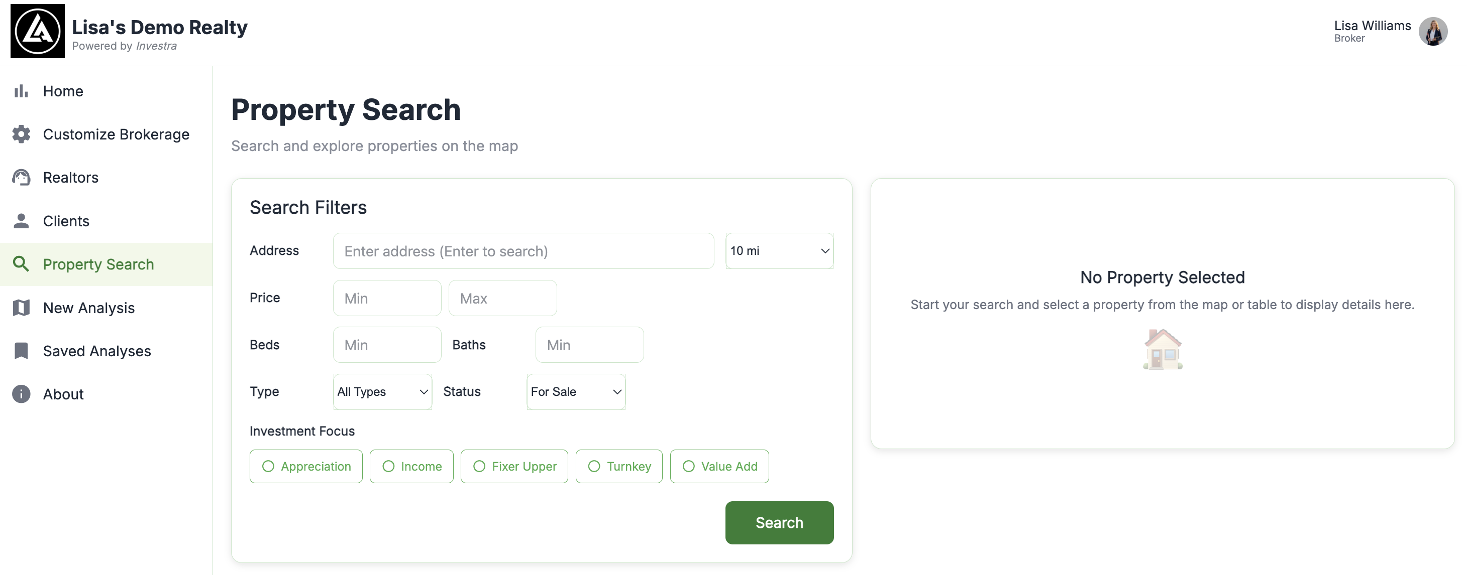 Property Search screen